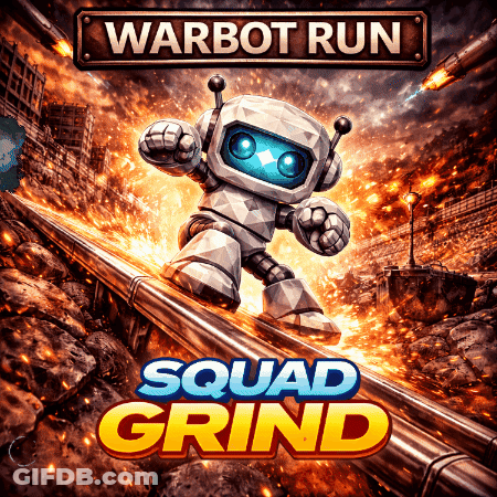 Warbot Run Squad Grind Poster Robot On Train Track GIF