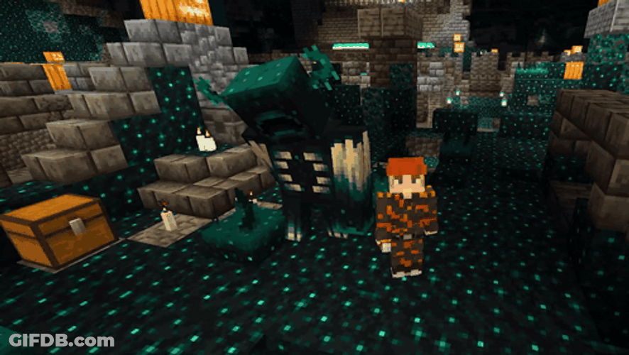 Warden Minecraft Next To Orange Character GIF