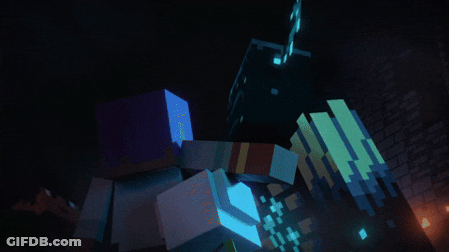 Warden Minecraft Scaring Small Characters GIF