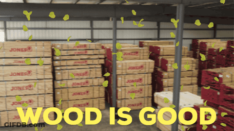Warehouse Full Of Boxes Saying Wood Is Good GIF
