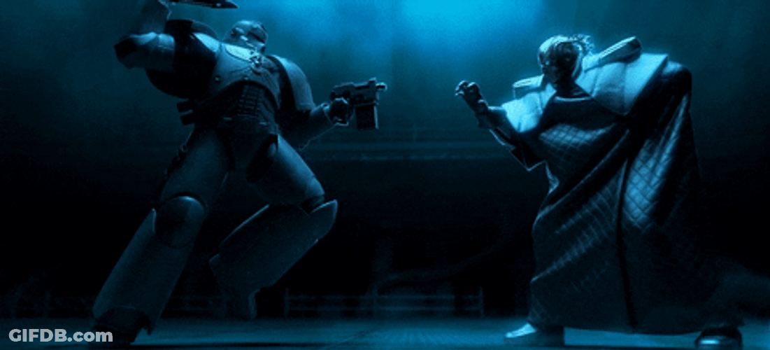 Warhammer Marines Face Off GIF