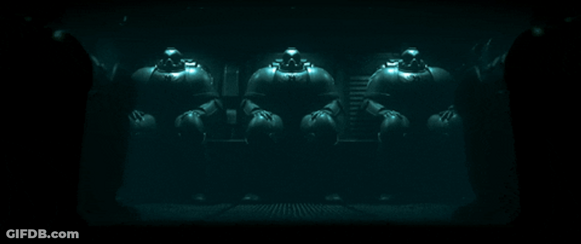 Warhammer Three Sitting Marines GIF