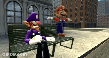 Wario And Mario Are Sitting On A Park Bench GIF