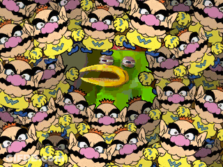 Wario Faces Surrounding Green Frog GIF