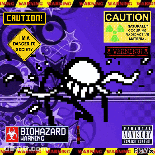 Warning Sign That Says Caution On Purple Background GIF