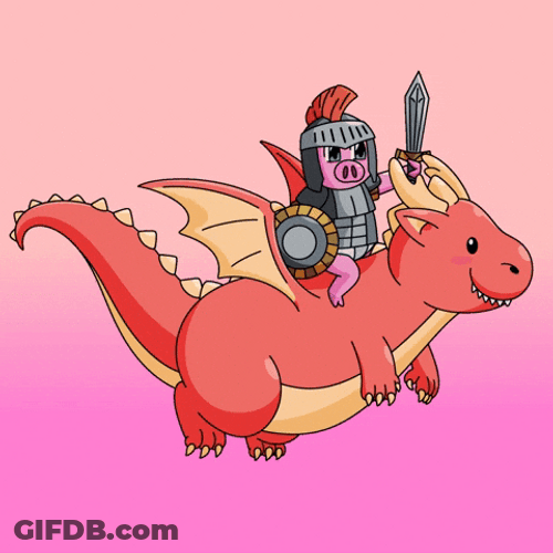 Warrior Pig Flies Riding A Dragon GIF