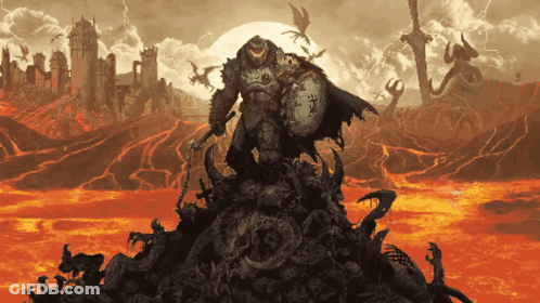 Warrior With Shield Saying Slayer GIF