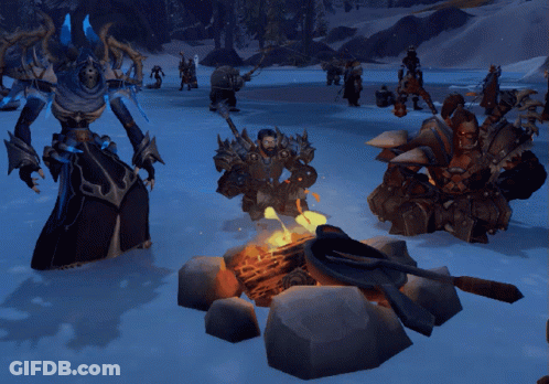 Warriors Gathered Around Campfire GIF
