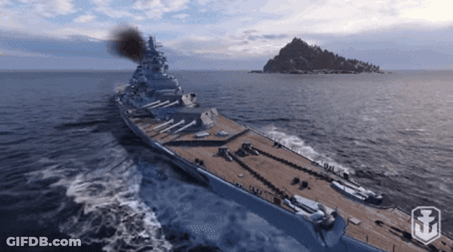 Warship Firing Multiple Artilleries GIF
