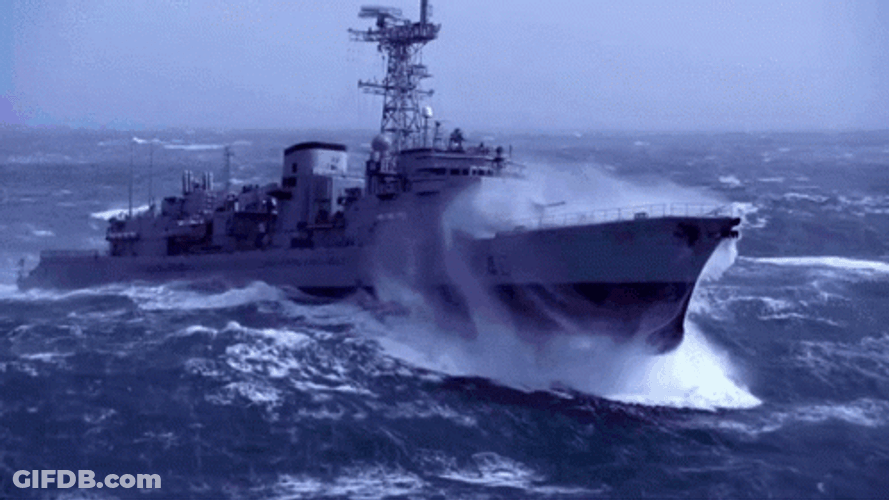 Warship In Rough Seas GIF