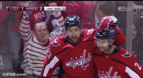 Washington Capitals Hockey Player Celebrates Goal With Teammates GIF