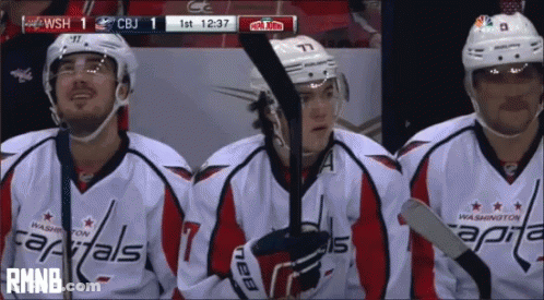 Washington Capitals Hockey Players On Bench Watching Game GIF