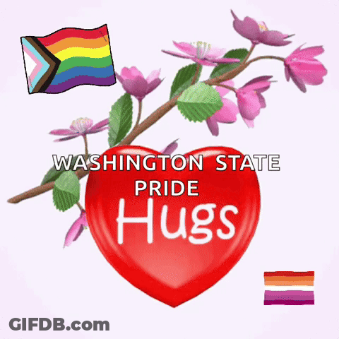 Washington State Pride Hugs Sign With Heart And Flowers GIF