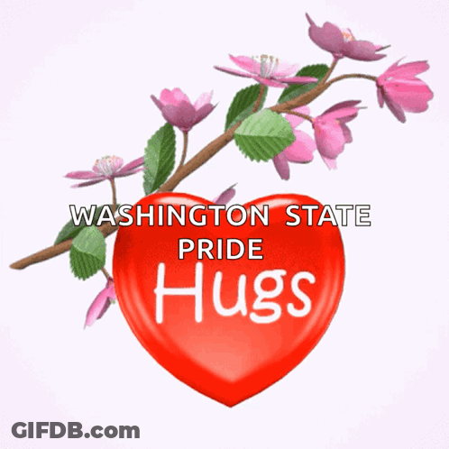 Washington State Pride Hugs Sign With Red Heart GIF