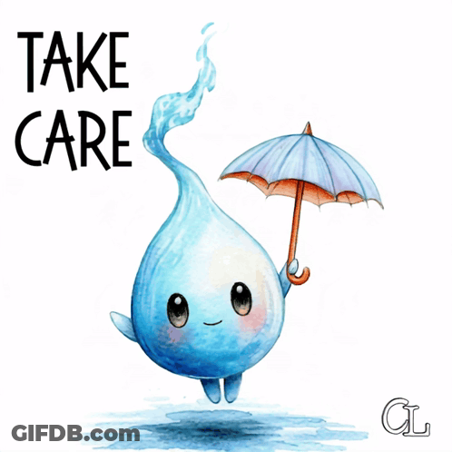 Water Drop Holding Umbrella Saying Take Care GIF