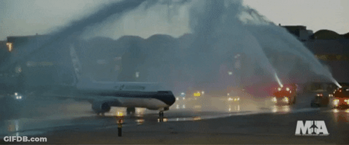 Water Splash On Airplane Using Fire Hose GIF