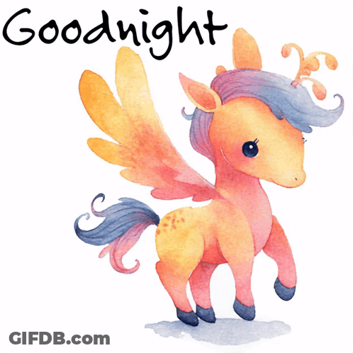 Watercolor Pegasus With Goodnight Above GIF
