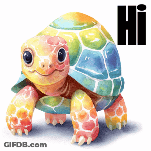 Watercolor Rainbow Turtle Saying Hi GIF