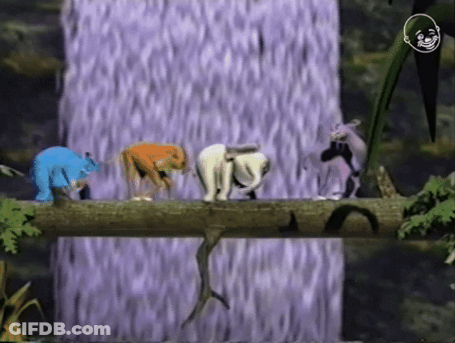 Waterfall Animated Cartoon Animals Dancing Retro GIF