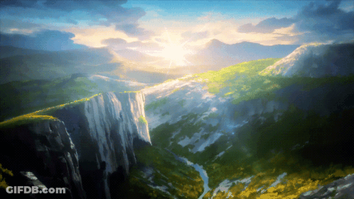 Waterfall In Forest With Mountain Readthearange GIF