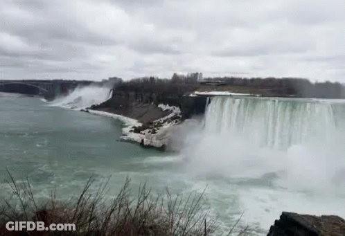 Waterfall In Water With Bridge GIF