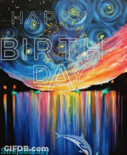 Waterfall Painting Happy Birthday Card GIF
