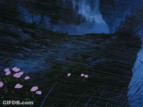 Waterfall Reflected In Puddle With Flowers GIF