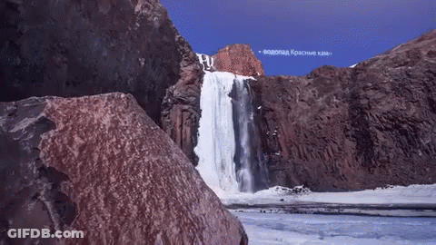 Waterfall Rocks Ice Sign Водопад Красные Камни GIF