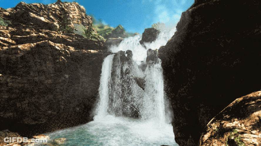 Waterfall Video Game Crystal Clear Mountain Rocks GIF