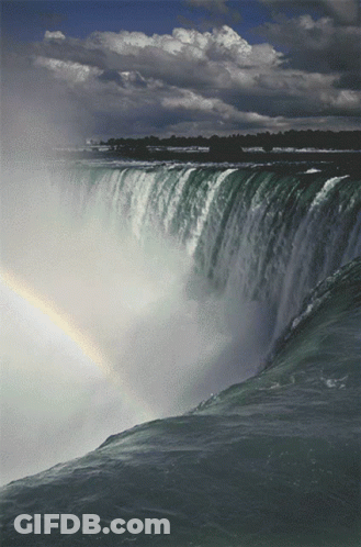 Waterfall With Rainbow In Distance GIF