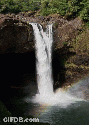 Waterfall With Rainbow In The Middle GIF