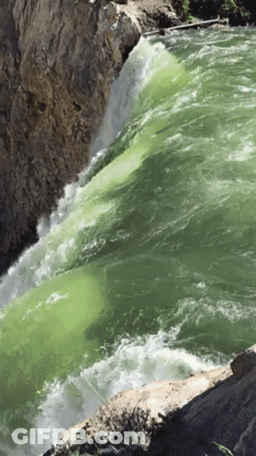 Waterfall Yellowstone Mountain Rainbow View GIF