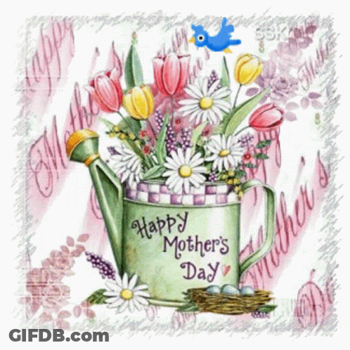 Watering Can Filled With Flowers Happy Mothers Day GIF