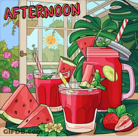 Watermelon And Strawberry Drinks Saying Afternoon GIF