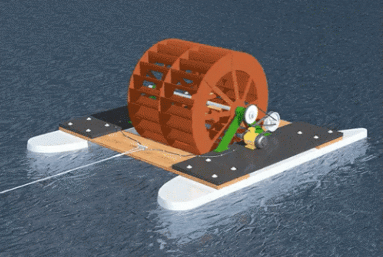 Waterwheel Electrical Generator Running GIF