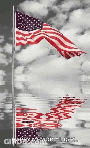 Waving American Flag In Black And White With Water Reflection GIF
