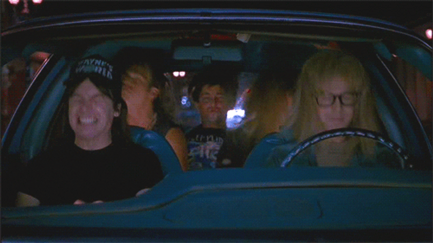 Wayne With His Friends Headbanging GIF