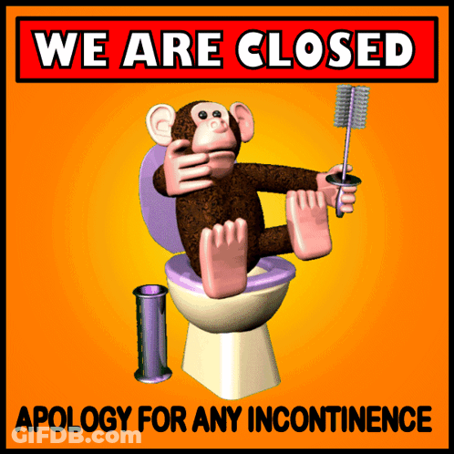 We Are Closed Apology Incontinence Monkey Toilet Brush GIF