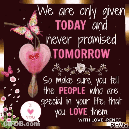 We Are Only Given Today And Never Promised Tomorrow So Make Sure You Tell The People Who Are Special In Your Life , That GIF
