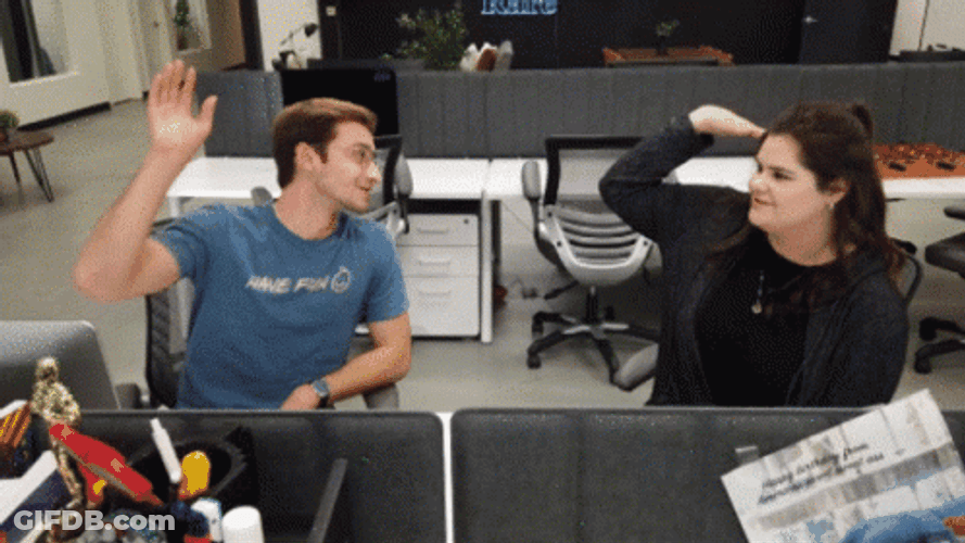 We Can Do It Officemates High Five GIF