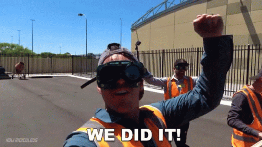 We Did It Joe Happy Workers Fist Pump GIF