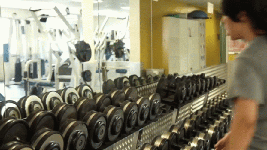 Weak Gym Enthusiast Can't Carry Dumbbell GIF
