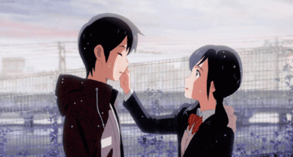Weathering With You Hina Touching Hodaka's Cheeks GIF