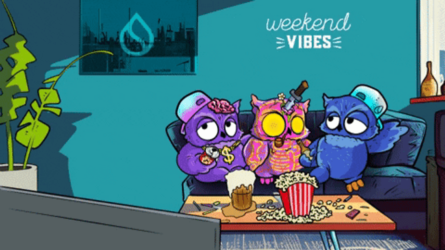 Weekend Vibes Owls Watching Television GIF
