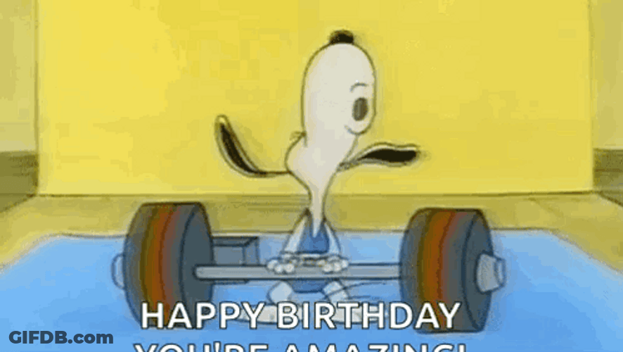 Weight Lifting Happy Birthday Snoopy GIF