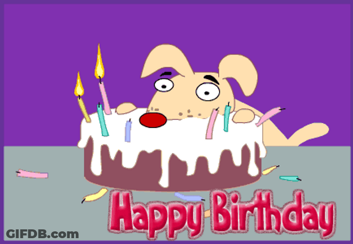 Weird Animated Dog Eating Birthday Cake GIF