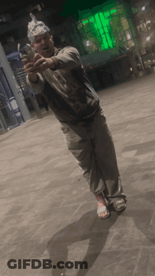 Weird Man Wearing Tin Hat GIF