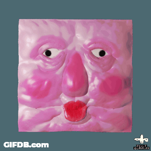 Weird Red Face Jellygummies Cube GIF