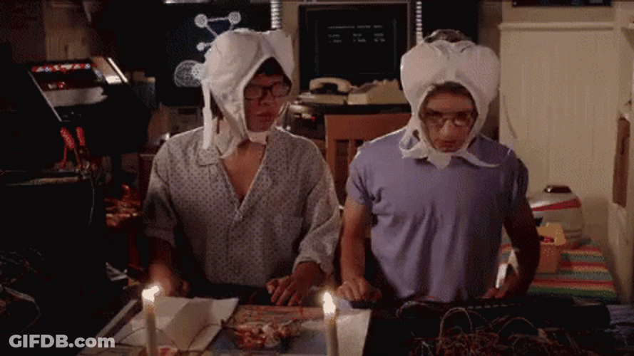 Weird Science Bra Around Face GIF
