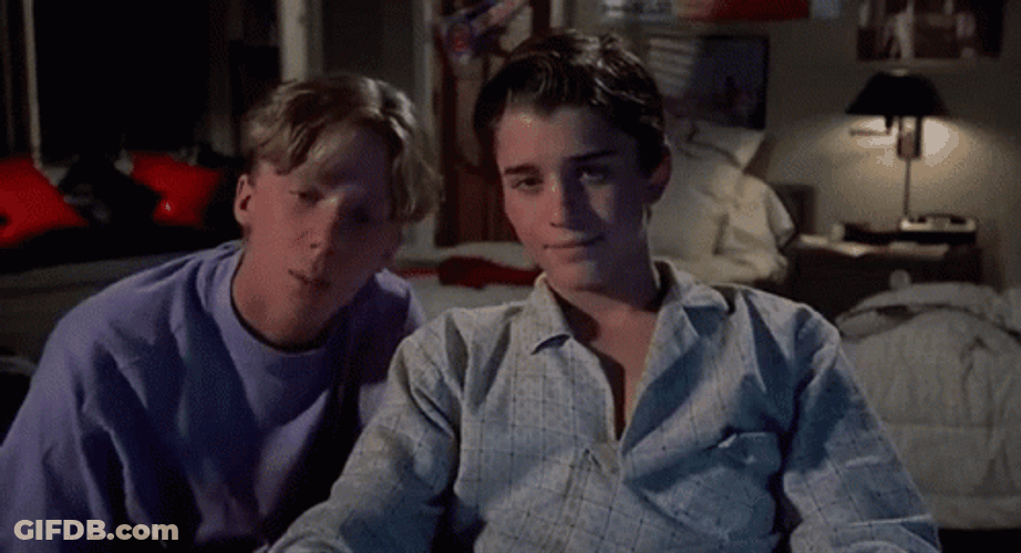 Weird Science Guys Talking Seriously GIF
